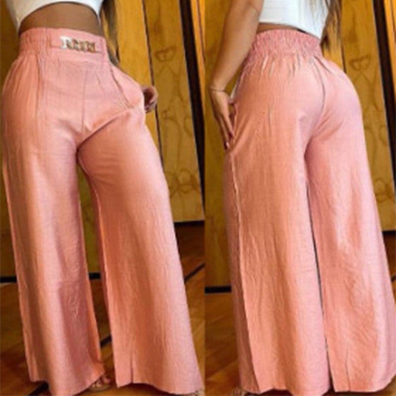 Pantaloni cu talie înaltă și picior larg pentru femei, cu accent pe centură-12