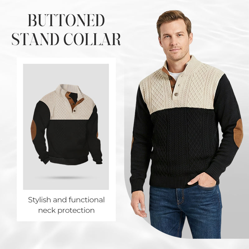 Pulover cu gât cu nasturi colorblock pentru bărbați-4