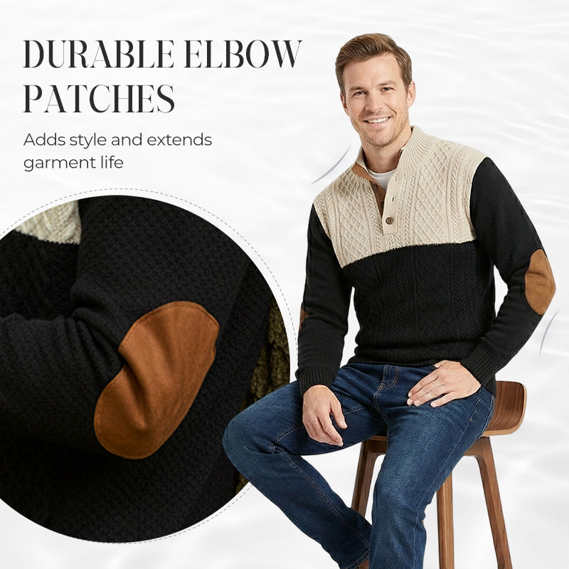 Pulover cu gât cu nasturi colorblock pentru bărbați-6