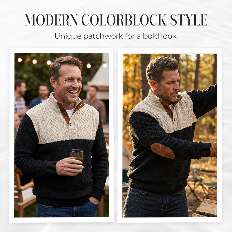 Pulover cu gât cu nasturi colorblock pentru bărbați-7