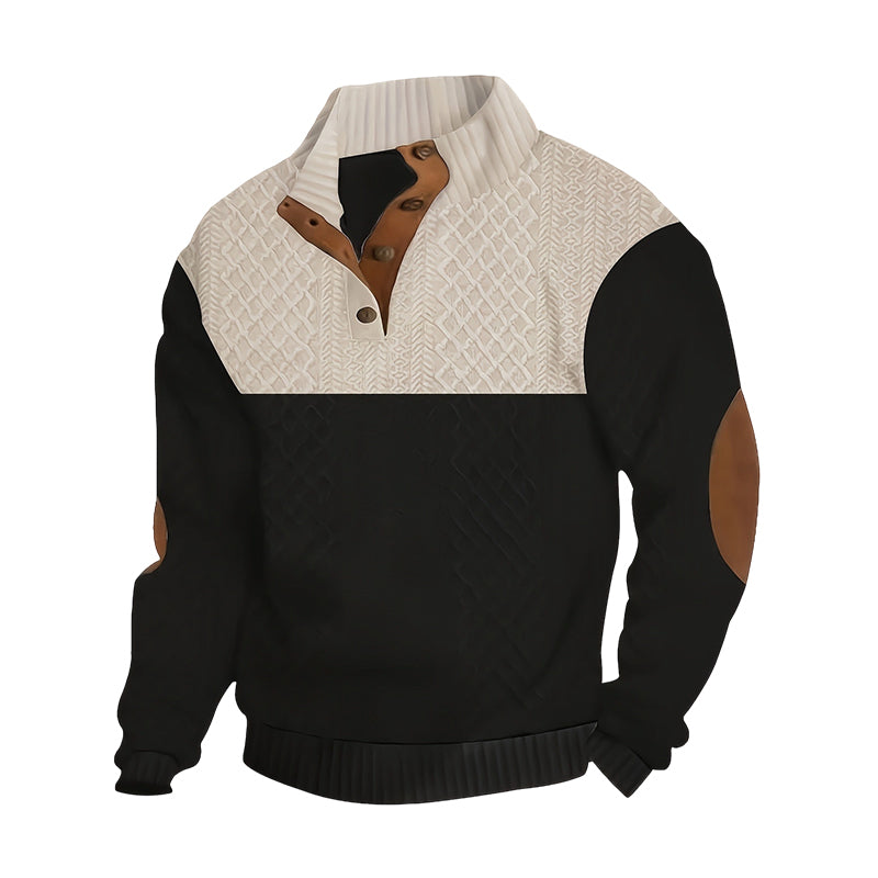 Pulover cu gât cu nasturi colorblock pentru bărbați-10