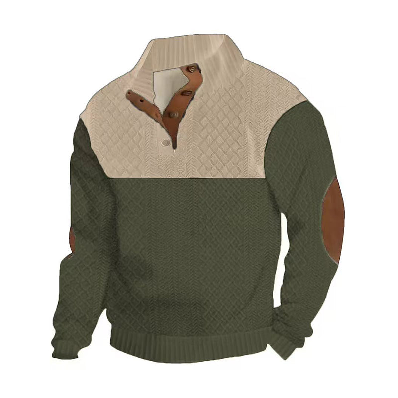Pulover cu gât cu nasturi colorblock pentru bărbați-13
