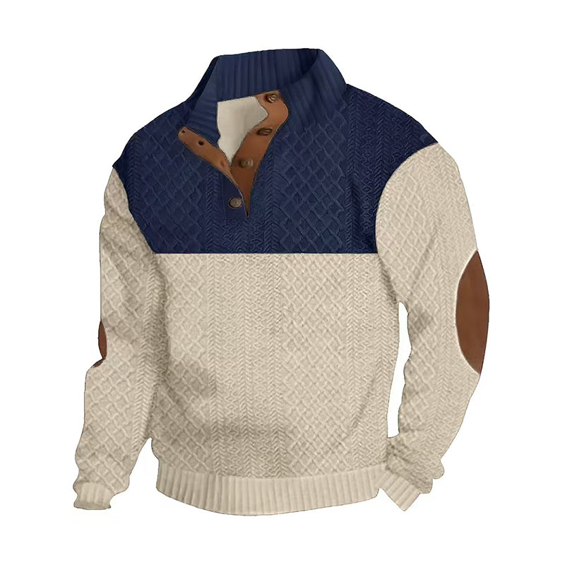 Pulover cu gât cu nasturi colorblock pentru bărbați-12