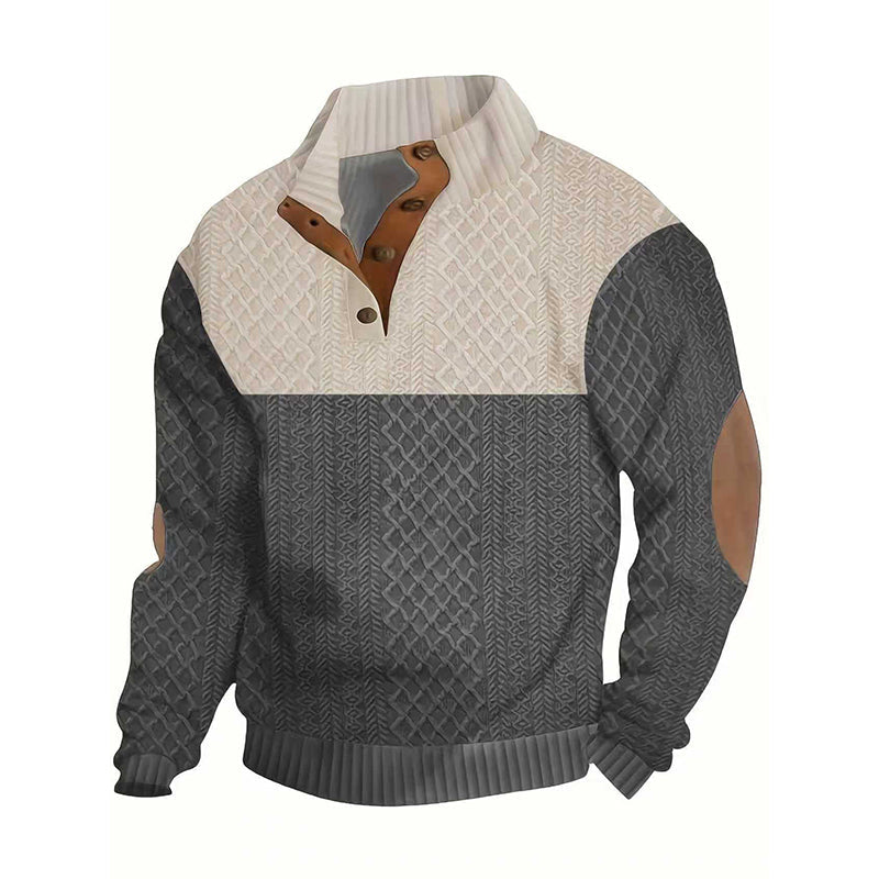 Pulover cu gât cu nasturi colorblock pentru bărbați-14
