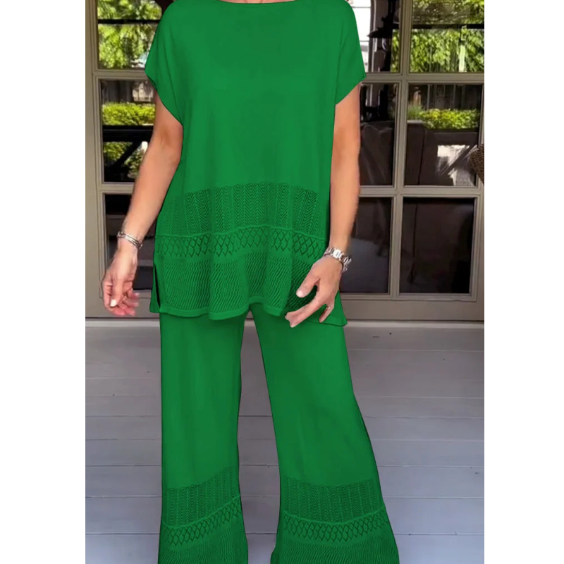 Set pentru femei, două piese, cu mâneci scurte, în culori uni: bluză și pantaloni-2