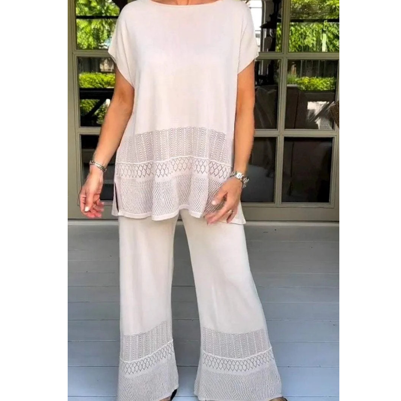 Set pentru femei, două piese, cu mâneci scurte, în culori uni: bluză și pantaloni-3