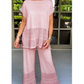 Set pentru femei, două piese, cu mâneci scurte, în culori uni: bluză și pantaloni-4