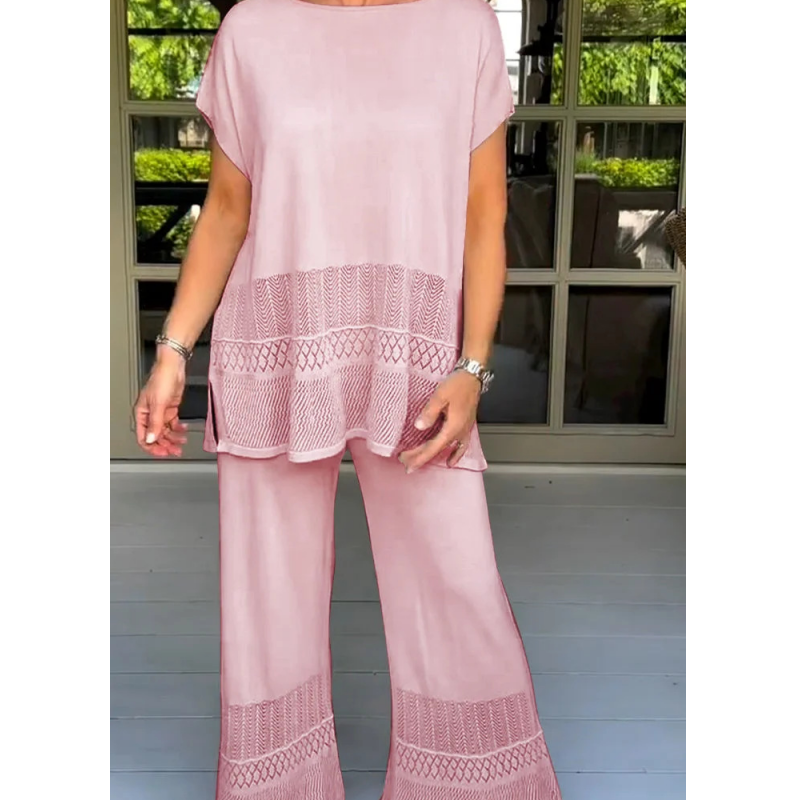 Set pentru femei, două piese, cu mâneci scurte, în culori uni: bluză și pantaloni-4