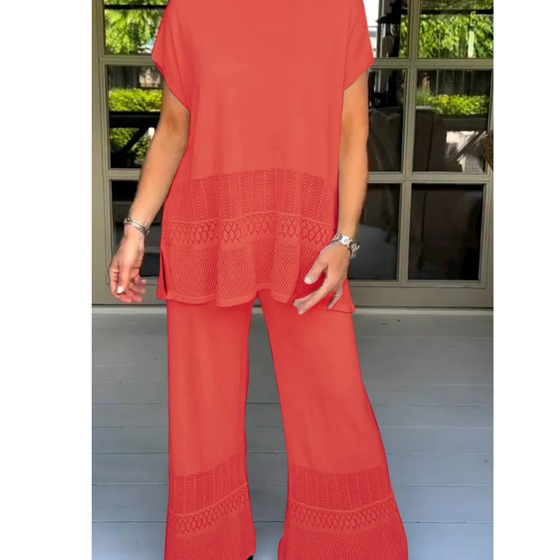 Set pentru femei, două piese, cu mâneci scurte, în culori uni: bluză și pantaloni-5