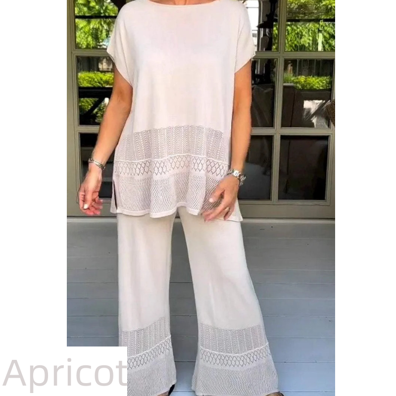 Set pentru femei, două piese, cu mâneci scurte, în culori uni: bluză și pantaloni-9