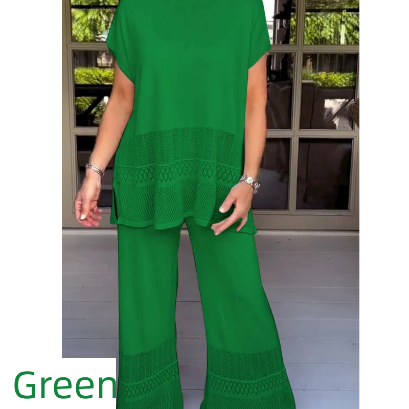 Set pentru femei, două piese, cu mâneci scurte, în culori uni: bluză și pantaloni-8