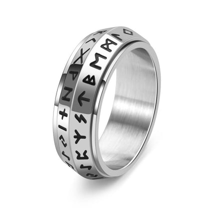 Inel Rotitor cu Rune Viking din Oțel Titan