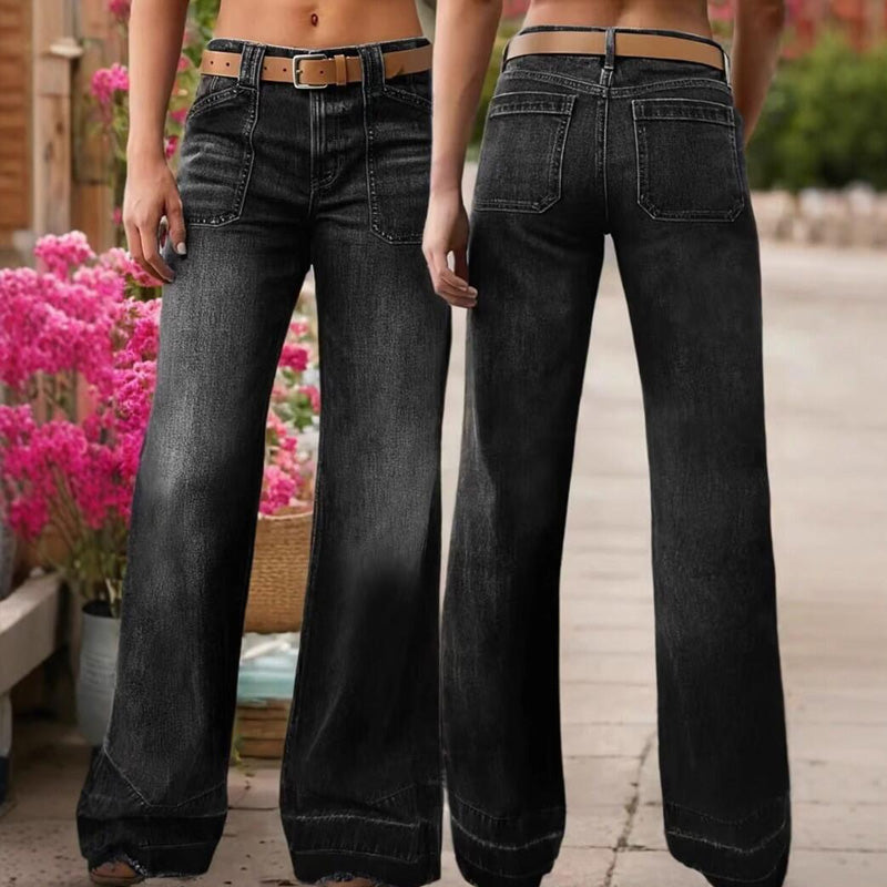 ✨🔥Blugi retro evazați pentru femei, cu buzunare👖-9