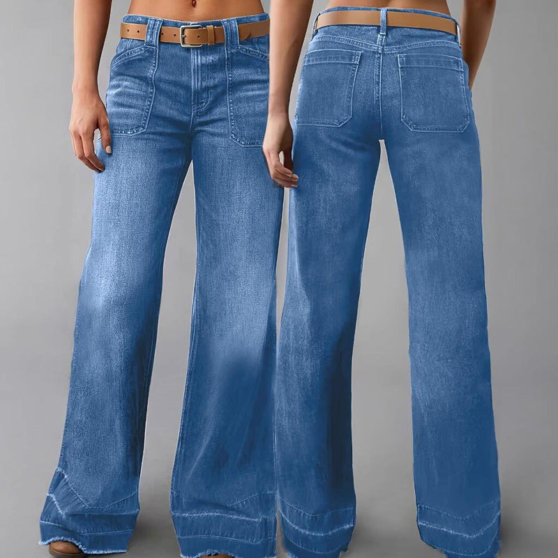✨🔥Blugi retro evazați pentru femei, cu buzunare👖-11