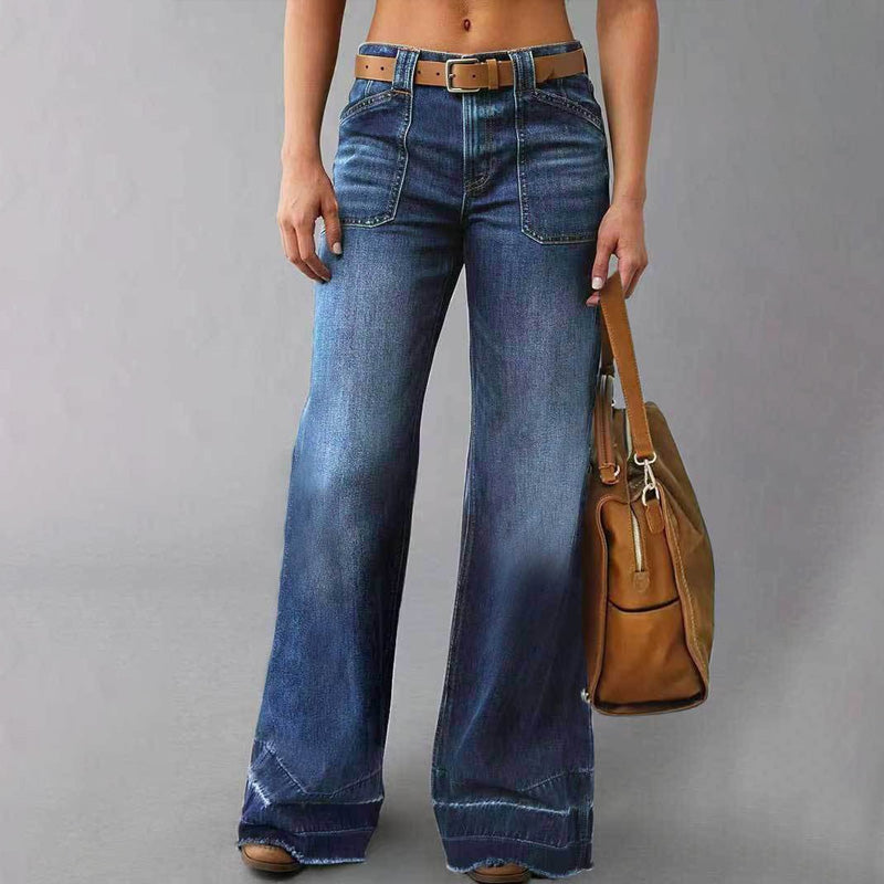✨🔥Blugi retro evazați pentru femei, cu buzunare👖-10
