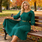 Rochie midi plisată cu mâneci 3/4 și curea pentru femei-5