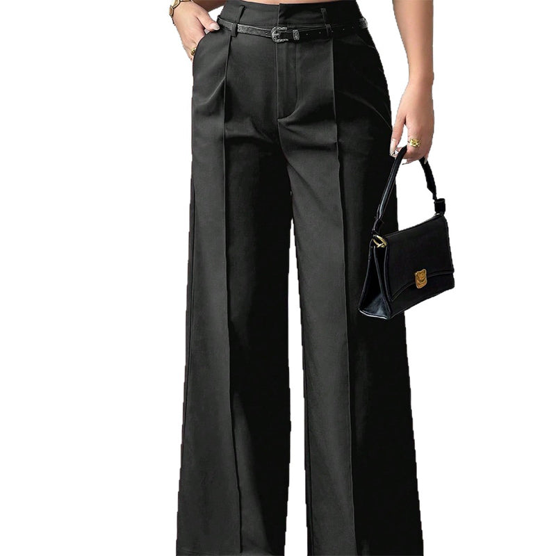 Damen Marlenehose mit hohem Bund, weitem Bein und Gürtel-1