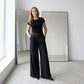 Damen Marlenehose mit hohem Bund, weitem Bein und Gürtel-4