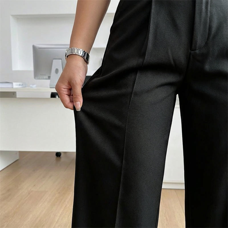 Damen Marlenehose mit hohem Bund, weitem Bein und Gürtel-5