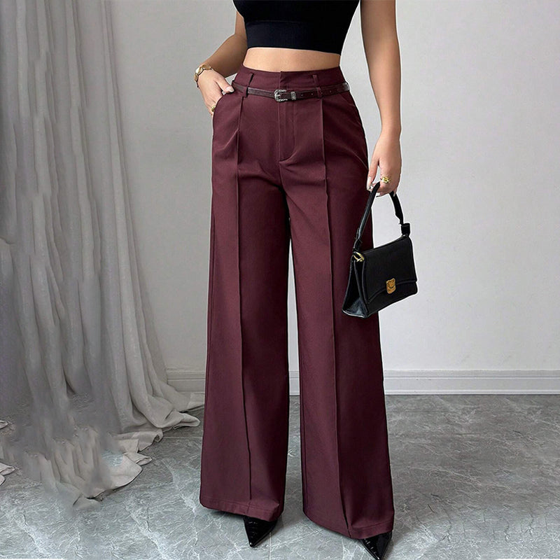 Damen Marlenehose mit hohem Bund, weitem Bein und Gürtel-8
