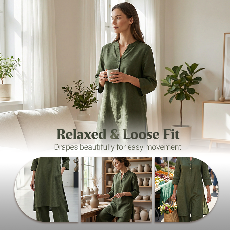Set cu bluză largă, de culoare solidă, și pantaloni largi-1
