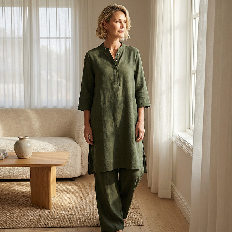 Set cu bluză largă, de culoare solidă, și pantaloni largi-5