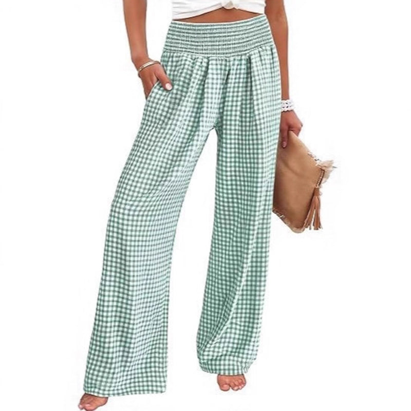 ⏳Ofertă limitată 50% REDUCERE!🎁Pantaloni largi cu dungi în carouri, talie înaltă și buzunare-16