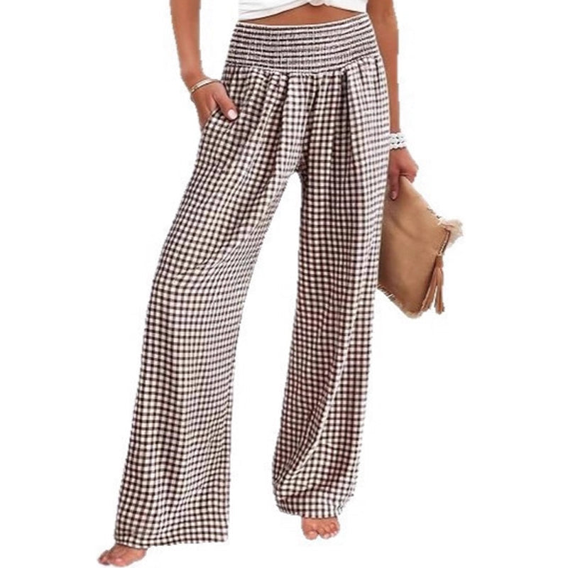 ⏳Ofertă limitată 50% REDUCERE!🎁Pantaloni largi cu dungi în carouri, talie înaltă și buzunare-15