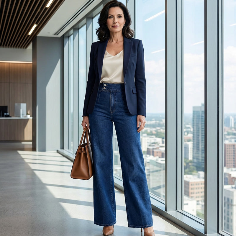💖👖 Blugi cu talie înaltă și picior larg pentru femei-3