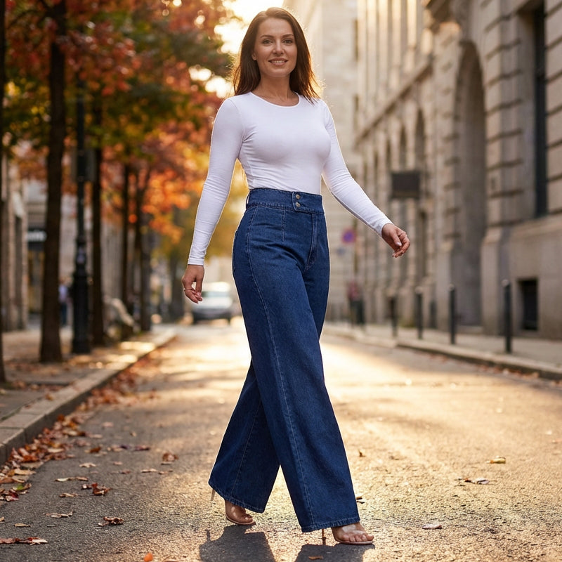 💖👖 Blugi cu talie înaltă și picior larg pentru femei-4