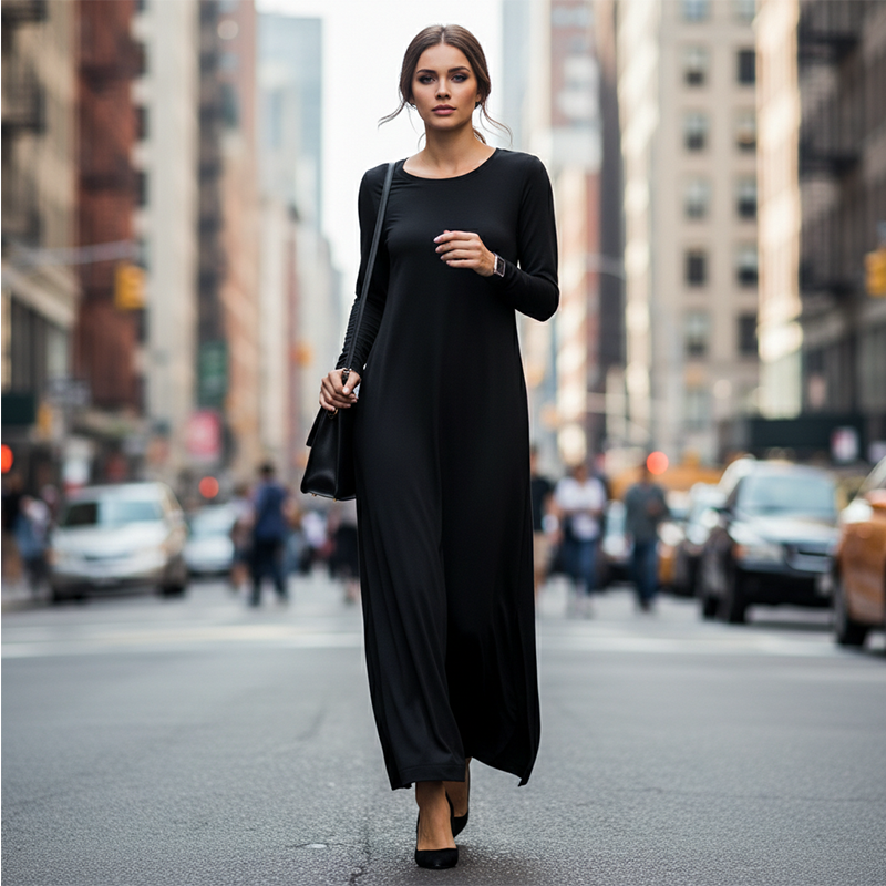 Rochie tricou cu mâneci lungi pentru femei-1