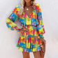 Rochie mini cu decolteu în V, mâneci lungi și volane la tiv, pentru femei-2