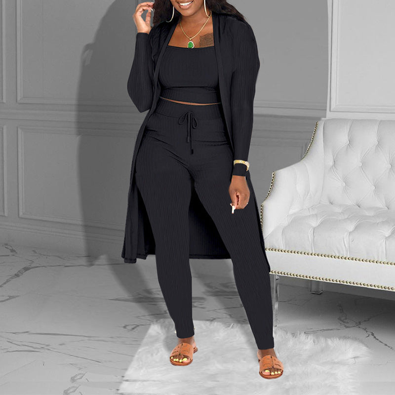 Set casual din 3 piese tricotate – top scurt, cardigan și pantaloni-5
