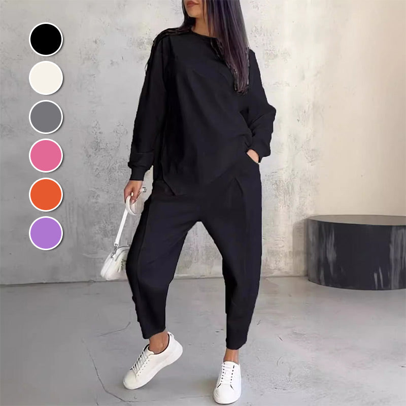 ⏰ Acum cu doar 50% reducere!🔥Set de hanorace și pantaloni cu mâneci lungi și tiv neregulat pentru femei-10
