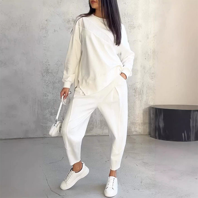 ⏰ Acum cu doar 50% reducere!🔥Set de hanorace și pantaloni cu mâneci lungi și tiv neregulat pentru femei-12