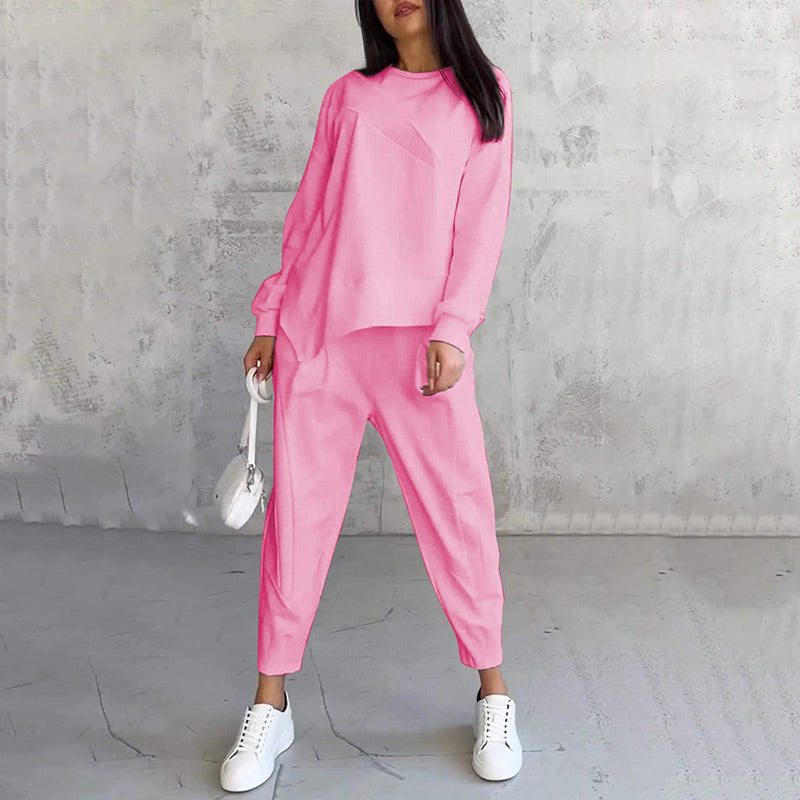 ⏰ Acum cu doar 50% reducere!🔥Set de hanorace și pantaloni cu mâneci lungi și tiv neregulat pentru femei-14