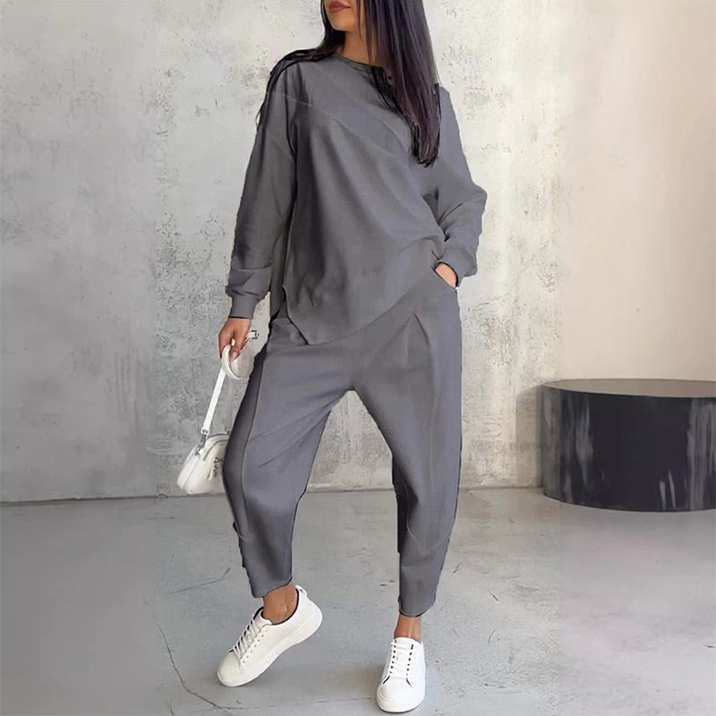 ⏰ Acum cu doar 50% reducere!🔥Set de hanorace și pantaloni cu mâneci lungi și tiv neregulat pentru femei-13