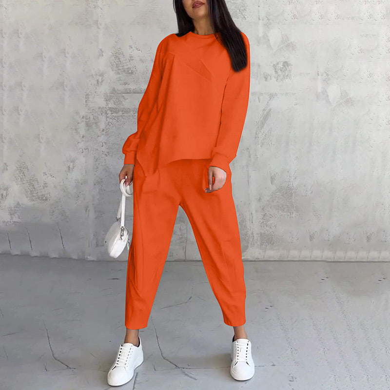 ⏰ Acum cu doar 50% reducere!🔥Set de hanorace și pantaloni cu mâneci lungi și tiv neregulat pentru femei-15