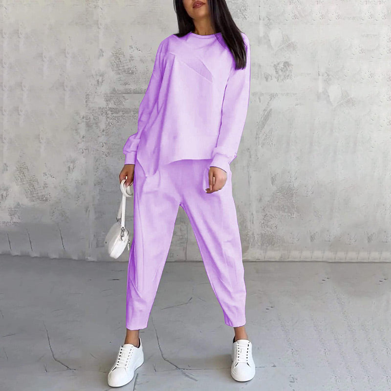 ⏰ Acum cu doar 50% reducere!🔥Set de hanorace și pantaloni cu mâneci lungi și tiv neregulat pentru femei-16