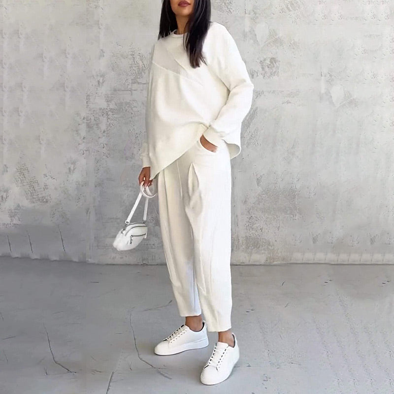 ⏰ Acum cu doar 50% reducere!🔥Set de hanorace și pantaloni cu mâneci lungi și tiv neregulat pentru femei-17