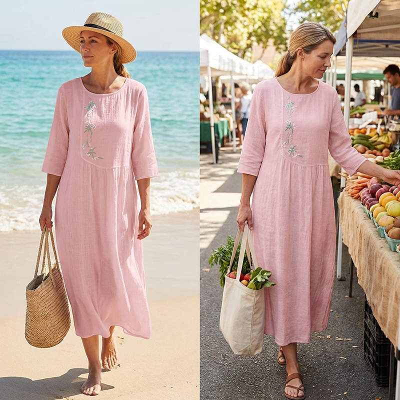 💝50% REDUCERE💃Rochie midi lejeră pentru femei, cu broderie-3