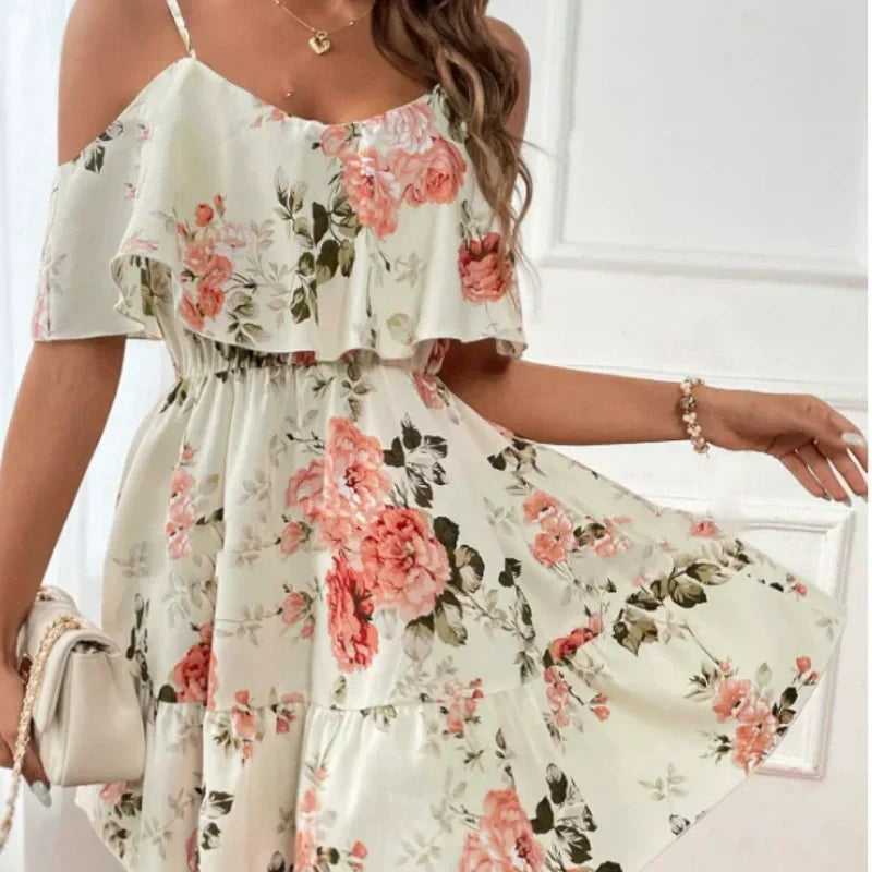 ⏰🎁Rochie cu imprimeu floral boho și umeri decupați pentru femei