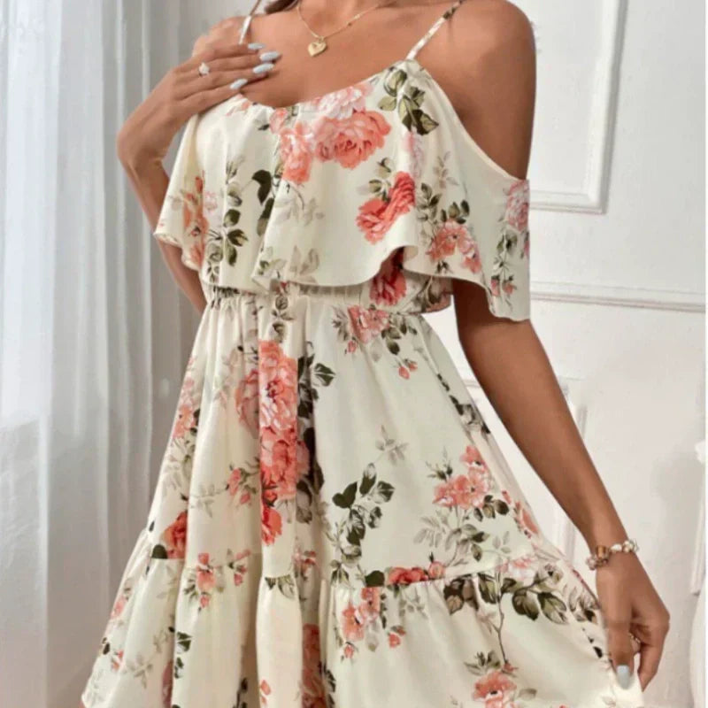 ⏰🎁Rochie cu imprimeu floral boho și umeri decupați pentru femei-1