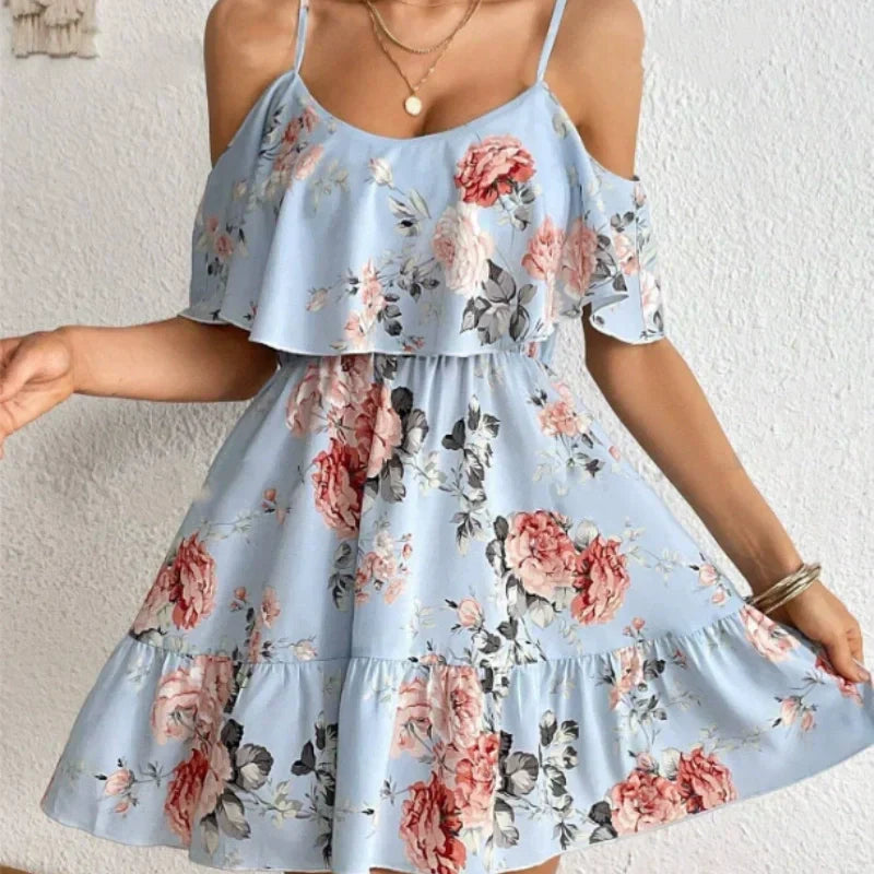 ⏰🎁Rochie cu imprimeu floral boho și umeri decupați pentru femei-3