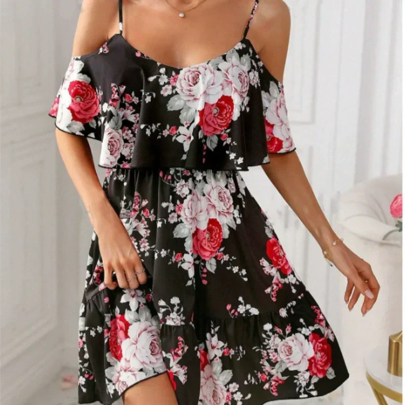 ⏰🎁Rochie cu imprimeu floral boho și umeri decupați pentru femei-4