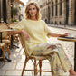 Set din 2 piese pentru femei: top asimetric și pantaloni cu imprimeu floral-5