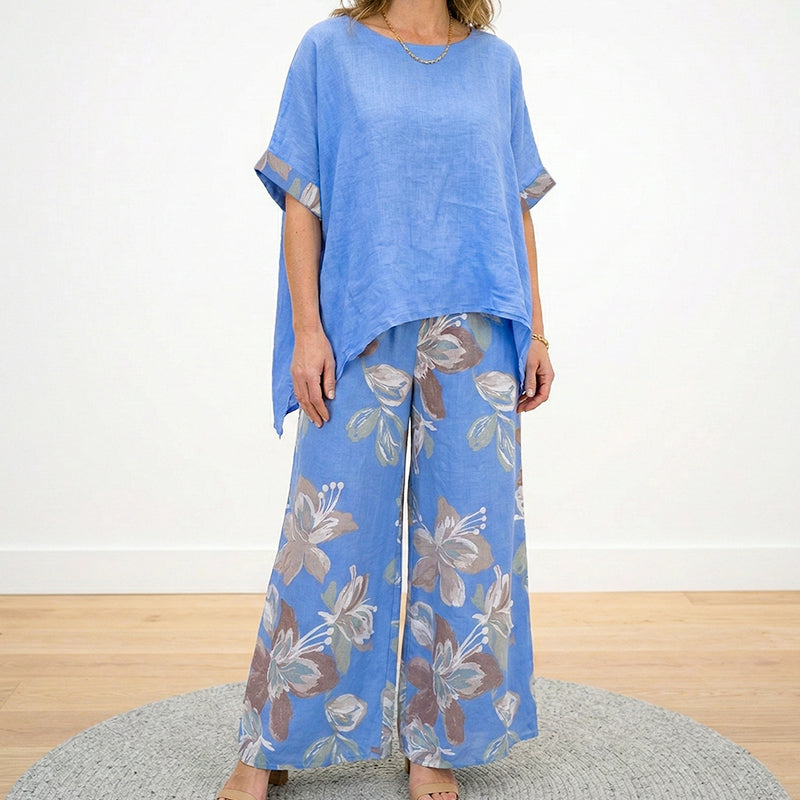 Set din 2 piese pentru femei: top asimetric și pantaloni cu imprimeu floral-10