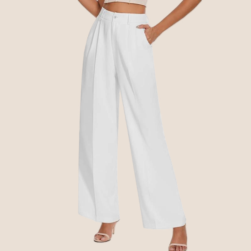 Pantaloni largi pentru femei, cu talie elastică-5