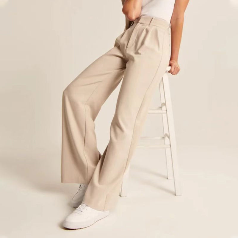 Pantaloni largi pentru femei, cu talie elastică-8