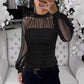 💕 Bluză transparentă cu mâneci lanternă, decorată cu perle artificiale-2